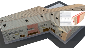 Budynek szkolny ze ścianami XLAM + Słup ściany + Płyta + Nadbitka + Łacenie